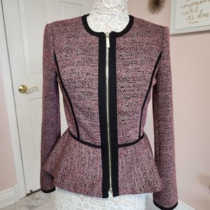 Flawless DKNY peplum zipper blazer 6 red black tweed like new.